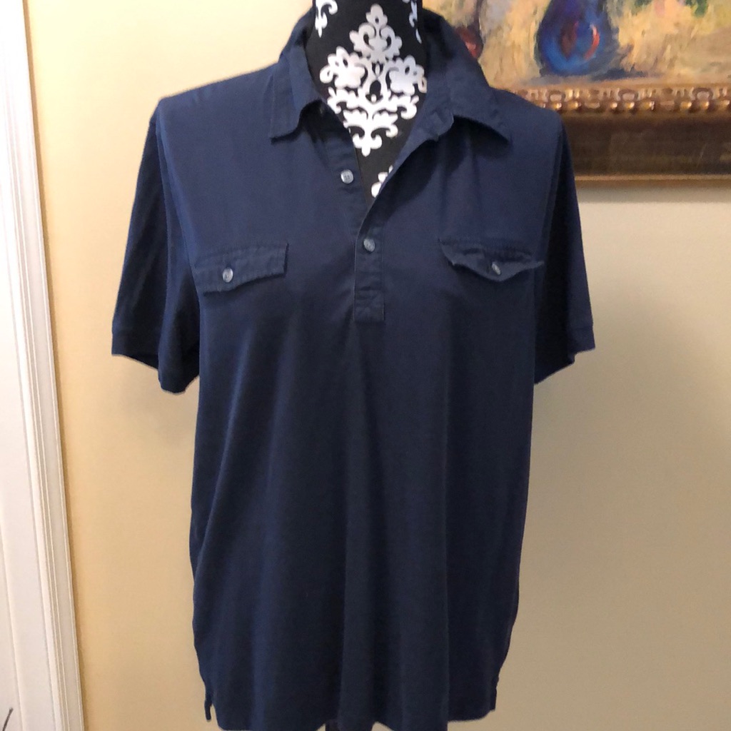 Perry Ellis Men Collared Soft Polo Style Front Button Pocket Partial Buttoned